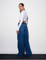 Wide leg blue jeans with a built in denim belt - Image 3