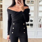 Off shoulder black top long sleeve