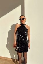 Black sequin halter mini dress - Image 2