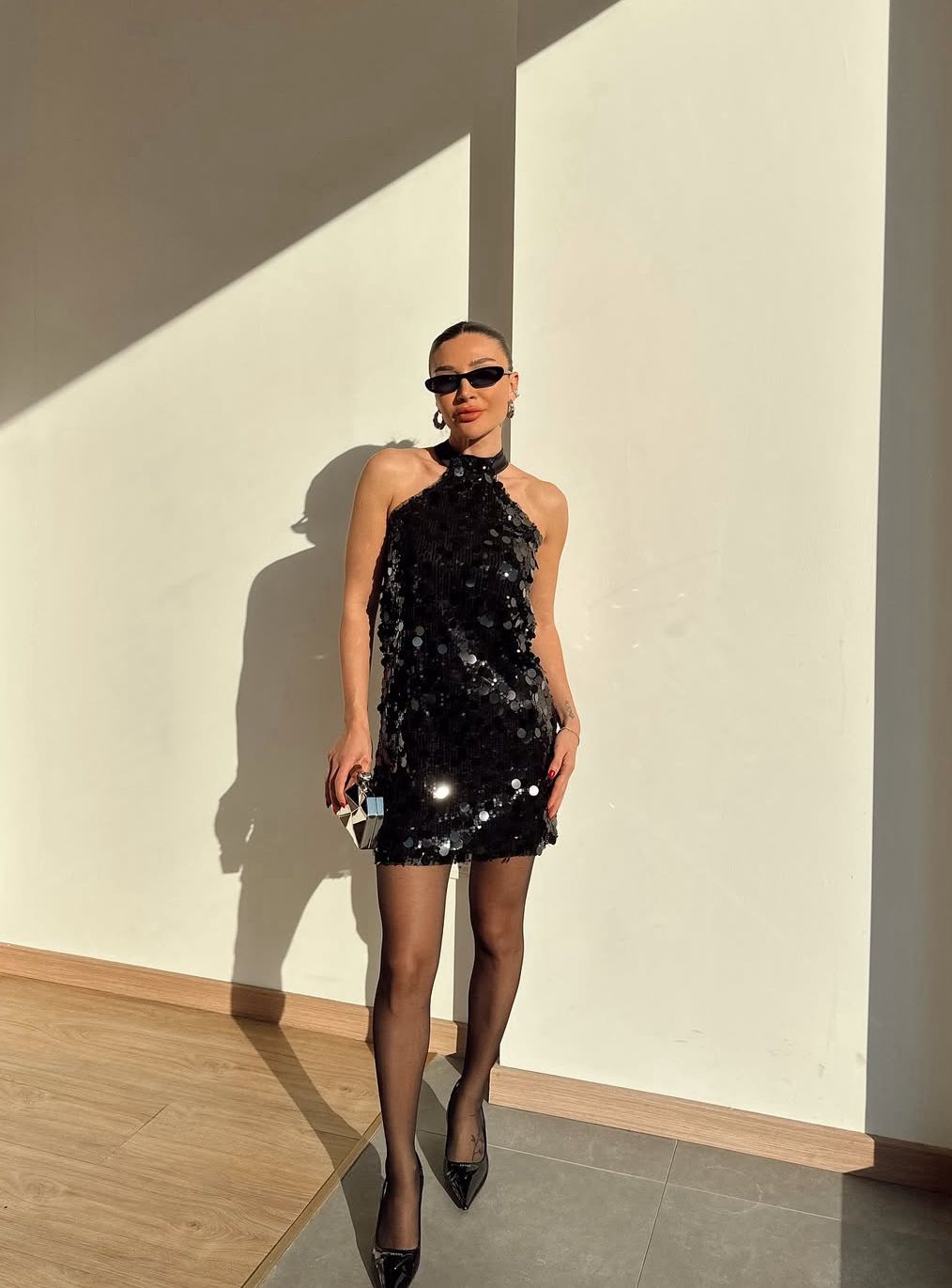 e6b65975-1450-4b29-b3fa-68da45dae70b Black sequin halter mini dress - Image 1