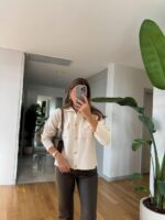 Off white knit cardigan with gold buttons