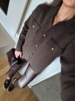 Brown knit cardigan with gold buttons - Image 2