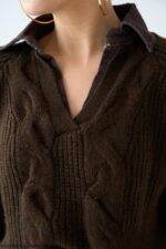 Brown sweater with brown denim collar - Image 2