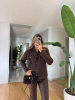 Brown knit cardigan with gold buttons