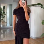 Black asymmetrical draped dress
