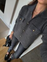 Gray  knit cardigan with gold buttons - Image 2