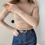 Beige cotton turtleneck