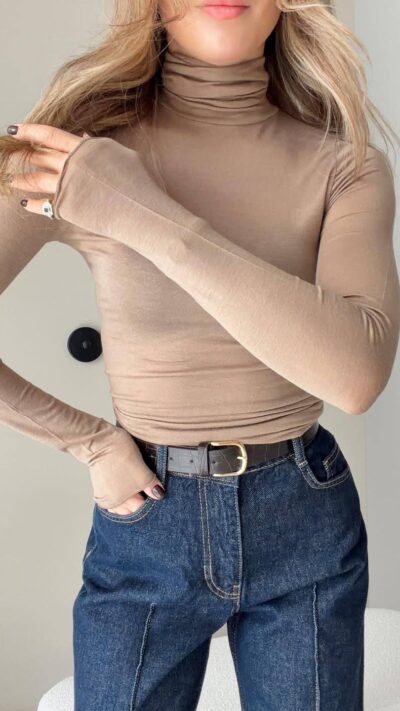 Beige cotton turtleneck