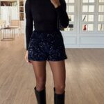 Navy blue sequin shorts