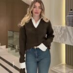 Women's Brown Button-Up Knit Cardigan