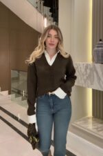 Women's Brown Button-Up Knit Cardigan