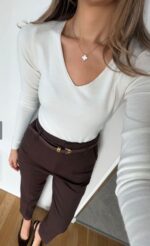 White V-Neck Long Sleeve Top - Image 2