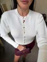 Off White wool top with gold buttons - Image 4