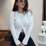 Off White wool top with gold buttons