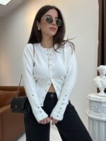 Off White wool top with gold buttons