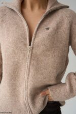 Zip-up wool blend jacket Greige - Image 2