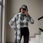 Gray Argyle Knit Sweater and Scarf Set