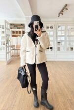 Cream Sherpa Cream/Black Double Face Jacket