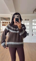 Brown Fair Isle Knit Sweater