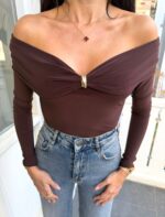 Brown off shoulder cotton top - Image 2