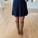 Navy Blue Pleated Mini Skirt