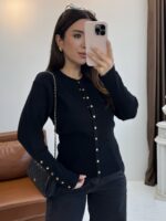 Black wool top with gold buttons - Image 2