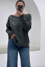 Gray Embellished Pullover Sweater - Image 2