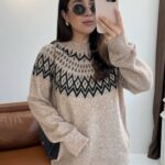 Light brown patterned knit sweater