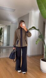 Olive and Navy Drawstring Sweater Jacket - Image 2