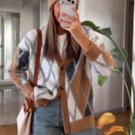 Soft oversized argyle cardigan