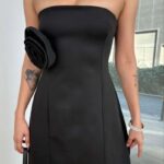 Strapless Black Mini Dress With Rose Detail