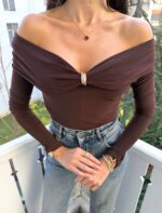 Brown off shoulder cotton top