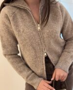 Zip-up wool blend jacket Greige