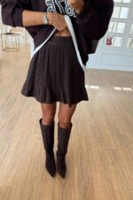 Brown Pleated Mini Skirt