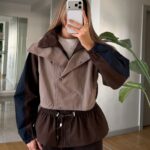 Colorblock Drawstring Waist Windbreaker Jacket