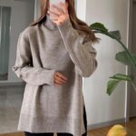 Greige high neck knit sweater
