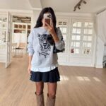 Gray Leopard Graphic Crewneck Sweatshirt