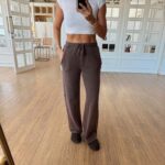 Brown Drawstring Wide Leg Lounge Pants
