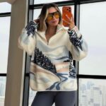 Abstract pattern fleece sweater