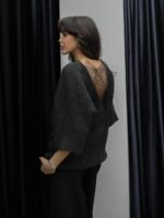 Dark grey top with an elegant lace open back detail