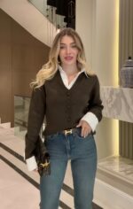 Women's Brown Button-Up Knit Cardigan - Image 2