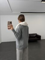 Grey Knit Cardigan with fur Collar - Image 2