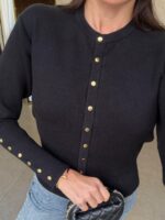 Black wool top with gold buttons - Image 3
