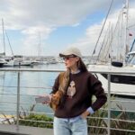 Brown embroidered character crewneck sweater