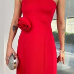 Strapless Red Mini Dress With Rose Detail