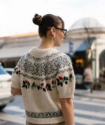 Beige Fair Isle Short Sleeve Sweater - Image 2