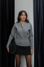 Grey wool top with gold buttons