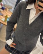 Women's Grey Button-Up Knit Cardigan - Image 2
