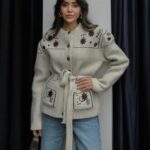 Beige Floral Embroidered Knit Jacket