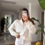 White Button Neck Knit Sweater